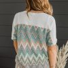 Women's White Chevron Patchwork Raglan Sleeve Knitted T-Shirt - Casual and Comfy - Image 11