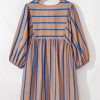 Women's Plus Size Khaki Stripe Contrast 3/4 Sleeve Babydoll Dress - Image 6