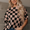 Women's Light French Beige Checkmate Boyfriend Casual Tee - Stylish Checker Pattern - Image 5