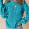 Women's Turquoise Ruffled Eyelet Bubble Sleeve Knit Sweater - Image 4