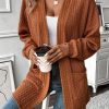 Women's Chestnut Textured Knit Side Pocket Open Front Cardigan - Image 3