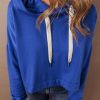 Women's Dark Blue Drop Shoulder Cropped Hoodie with Drawstring - Image 7