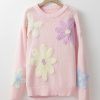 Women's Pink Floral Embroidered Oversized Sweater - Cozy Knit Design - Image 3