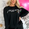 Women's Black Sequin Merry Graphic Pullover and Shorts Outfit - Image 3