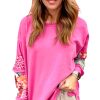 Women's Sachet Pink Mixed Print Patch Drop Shoulder Pullover Top for Casual Style - Image 6