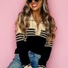 Women's Black Colorblock Stripe Collared V-Neck Sweater - Image 6