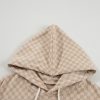 Women's Khaki Checkered Print Kangaroo Pocket Drawstring Hoodie - Image 8