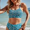 Women's Blue Floral Print Smocked Bikini Set - Stylish and Comfortable Swimwear - Image 6