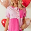 Women's Pink Two Tone Half Button Collared T-Shirt - Casual Elegance - Image 7