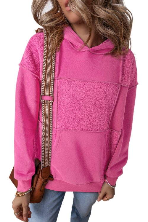 Women's Pitaya Pink Mineral Wash Patchwork Drawstring Hoodie