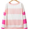 Light Pink Colorblock Striped Drop Shoulder Long Sleeve Top - Image 13