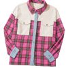 Women's Red Plaid Waffle Knit Patchwork Plus Size Shirt - Image 20