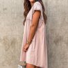 Chic Women's Oatmeal Frilled Trim Crew Neck Loose Fit Mini Dress - Image 3