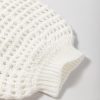 Women's White Stripe Hollow-out Openwork Knit Puff Sleeve Sweater - Image 9