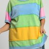 Women's Plus Size Light Blue Color Block Exposed Seam Patchwork T-Shirt - Image 6