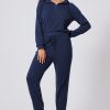 Women's Navy Blue Ribbed Knit Cropped Hoodie and Joggers Set - Image 11
