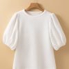 Women's White Solid Textured Puff Sleeve Blouse - Chic and Elegant O Neck Top - Image 6