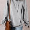 Women's Light Grey Fleece Lined Kangaroo Pocket Drawstring Hoodie - Image 3