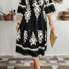 Women's Black Geometric Print 3/4 Sleeve Midi Western Dress - Image 6