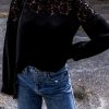 Women's Elegant Black Lace Crochet Patchwork O Neck Long Sleeve Top - Image 5