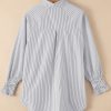 Women's Oversized Smocked Cuffed Striped Boyfriend Shirt with Pocket - Image 10