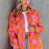 Women's Orange Plaid Chest Pocket Button-up Turn Down Collar Jacket - Image 6