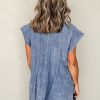 Women's Beau Blue Tie V Neck Denim Shift Dress with Tucking Detail and Pockets - Image 11