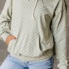 Women's Green Checkered Print Kangaroo Pocket Drawstring Hoodie - Image 2