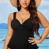 Chic Black Plus Size Textured Knotted Ruffled Trim One Piece Swimwear for Women - Image 12