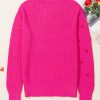 Women's Rose Red Heart Shape Drop Shoulder Sweater - Casual Round Neck Knit - Image 7