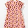 Women's Orange Geometric Floral V Neck Mini Dress with Ruffled Sleeves - Image 15