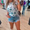 Women's Sky Blue Western Turquoise Printed Crewneck Slim Fit Tee - Stylish Summer Top - Image 3