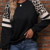 Women's Black Leopard Print Colorblock Raglan Sleeve Sweatshirt - Image 2