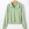 Women's Smoke Green Quarter Zip Stand Neck Sweatshirt with Kangaroo Pocket - Image 7