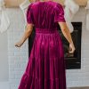 Women's Red Dahlia Velvet Tiered Maxi Dress with Short Sleeves - Image 2