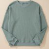 Women's Clearly Aqua Waffle Knit Drop Shoulder V Neck Top - Image 7