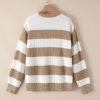 Women's Light French Beige Colorblock Striped Drop Shoulder Sweater with Side Slit - Image 15