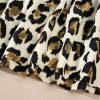 Women's Apricot Leopard Print Bubble Sleeve Bow Tie Front Peplum Blouse - Image 9
