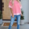 Women's Peach Blossom Half Sleeve Top with Raw Seam and High Low Side Split - Image 7