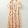 Plus Size Apricot Floral Print Puff Short Sleeve Maxi Dress for Women - Image 13