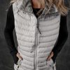 Women's Silvery Plush Collared Quilted Zipped Puffer Vest for Casual Layering - Image 3