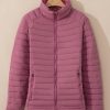 Women's Burgundy Solid Color Quilted Zip-Up Puffer Jacket for Winter - Image 4