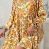 Yellow Cream Floral Print V Neck Puff Sleeve Mini Dress - Image 3