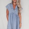 Beau Blue Cap Sleeve High Waist Denim Babydoll Dress for Women - Image 3