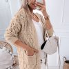 Women's Jet Stream Cable Knit Eyelet Side Pockets Baggy Cardigan - Image 2