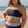 Plus Size Women's Black 2-Piece Leopard Patchwork High Waisted Swimsuit - Image 6