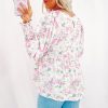 Women's Pink Floral Print Babydoll Blouse with Shirred Balloon Sleeves and Keyhole Back - Image 2