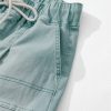 Women's Smoke Green Mineral Wash Drawstring High Waist Wide Leg Jeans - Image 13