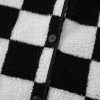 Women's Black Checkered Fleece Jacket with Side Pockets - Image 11