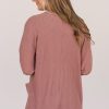 Women's Mineral Red Solid Color Waffle Knit Cardigan with Pocket - Image 3